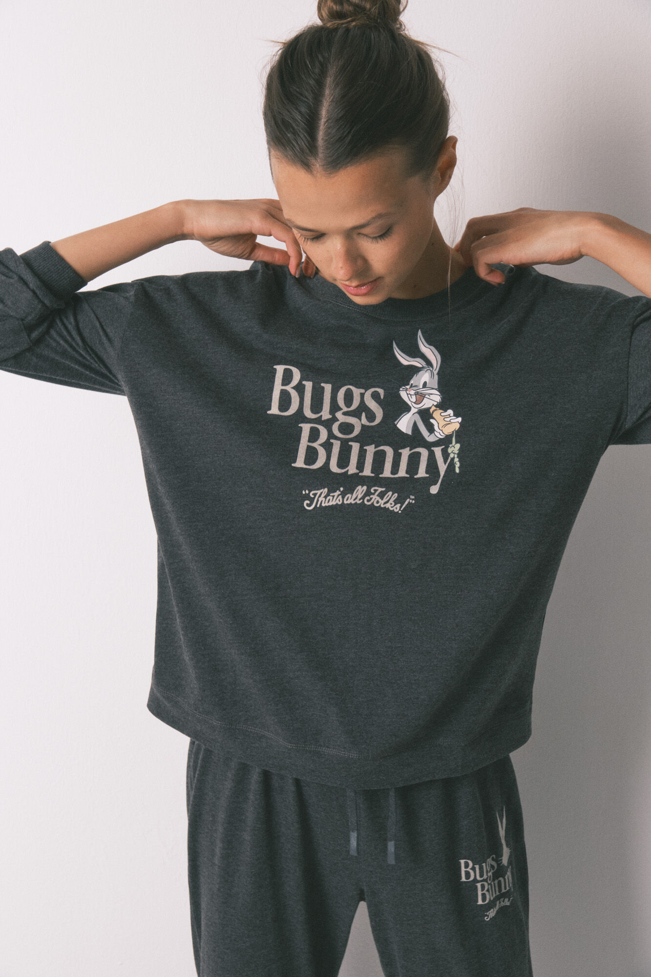Women'secret Pijama larga de algod&oacute;n gris de Bugs Bunny