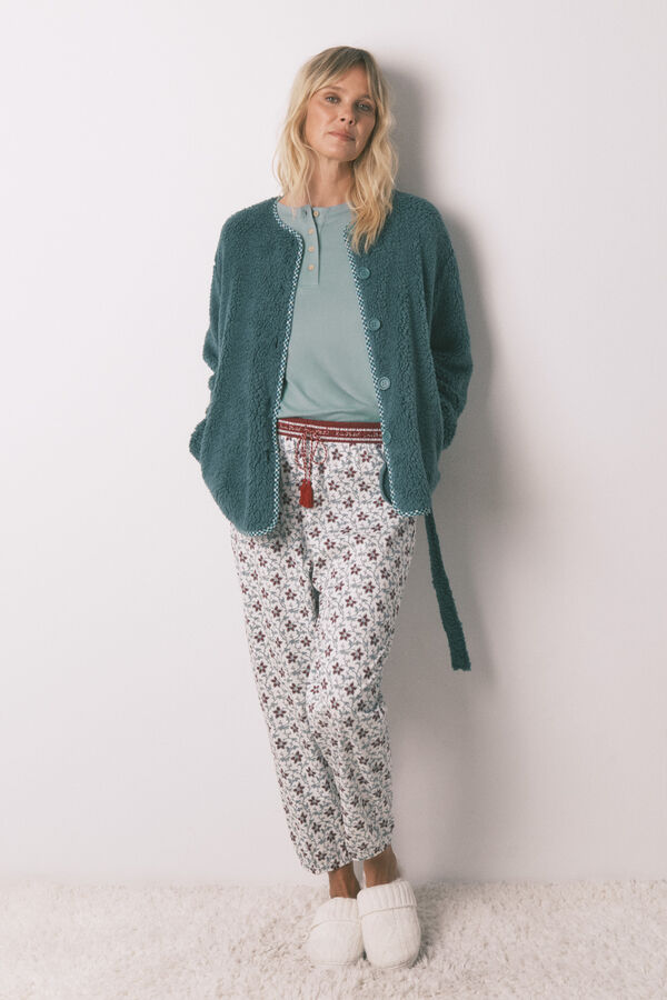 Women'secret Tejido de borrego de bata verde verde