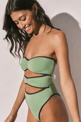 Women'secret Traje de ba&ntilde;o bandeau aberturas frontales verde verde