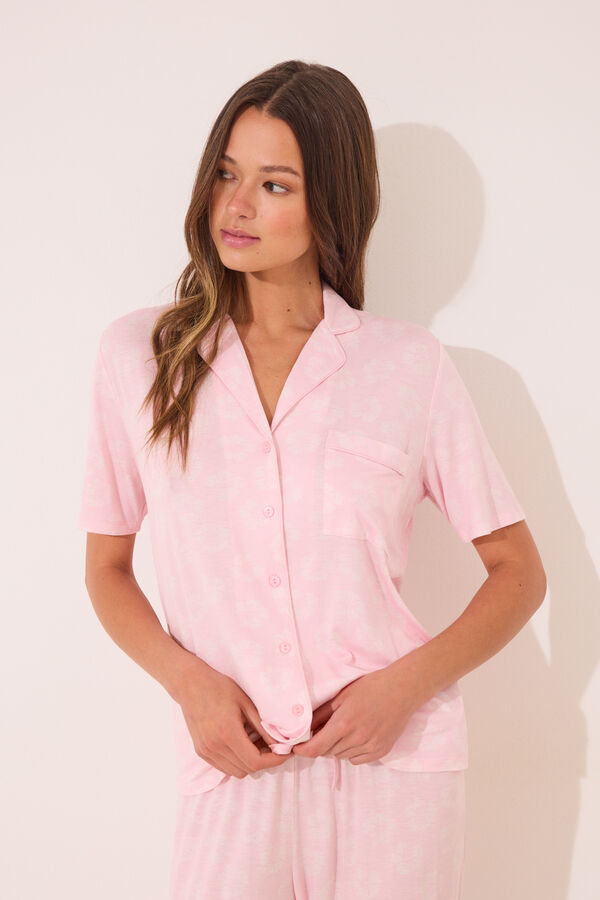 Womensecret Pijama camisera Capri de viscosa rosa rosa