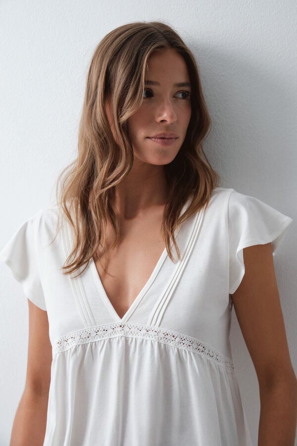 Women'secret Camis&oacute;n corto de volantes blanco blanco