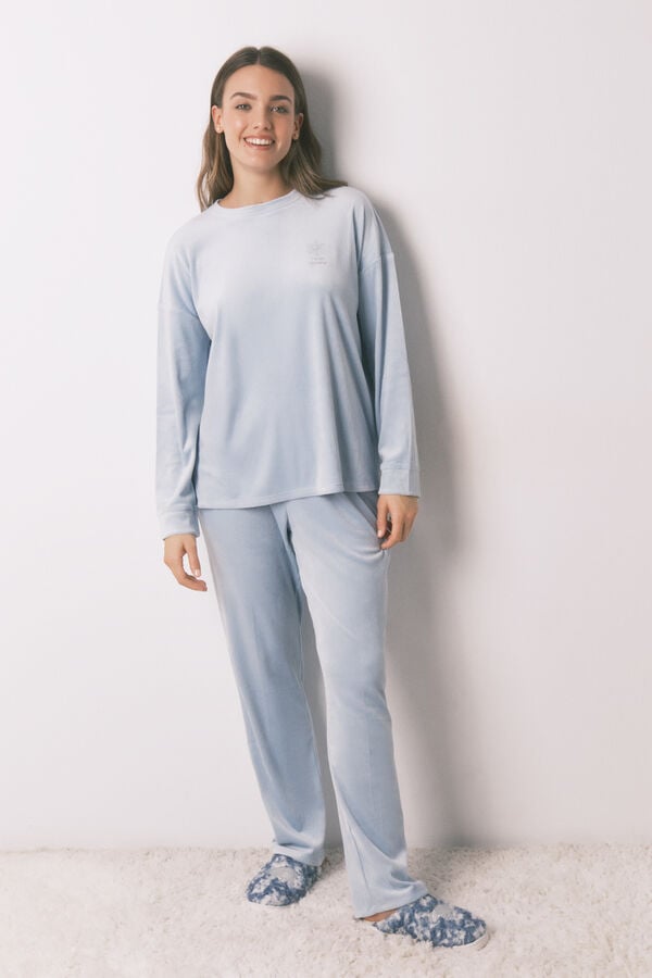 Women'secret Pijama larga de terciopelo azul. azul
