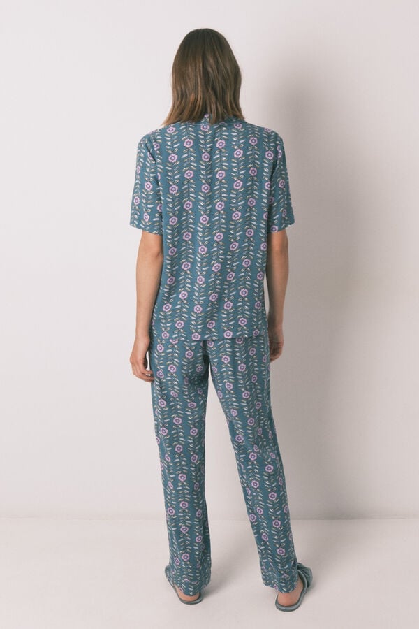 Womensecret Pijama camisera largo con estampado floral verde verde