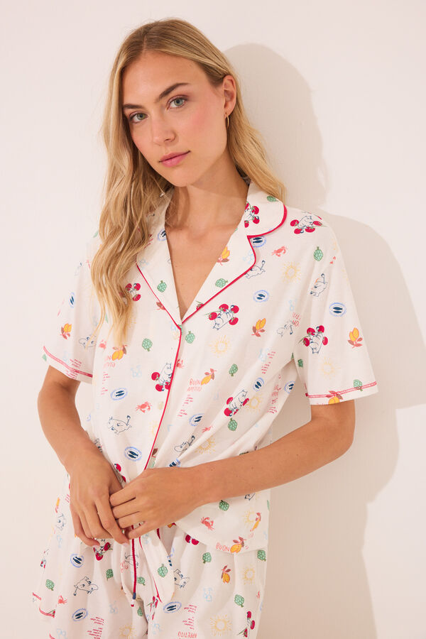 Womensecret Pijama camisera short de Moomin 100% algodón marfil