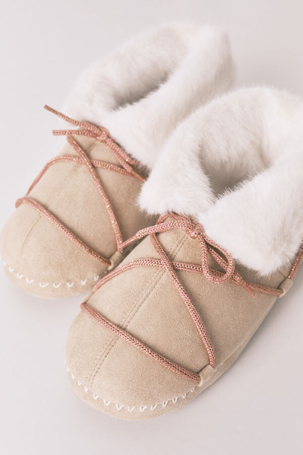 Women'secret Pantuflas botas antelina beige beige