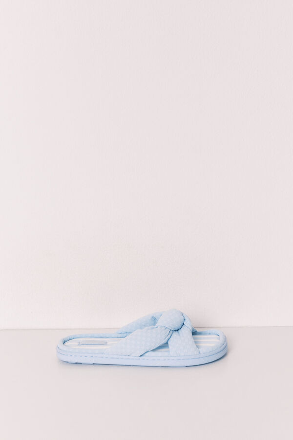 Women'secret Pantuflas con lazo voluminoso azul azul