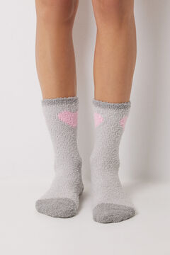 Womensecret Calcetines pelo gris corazón gris
