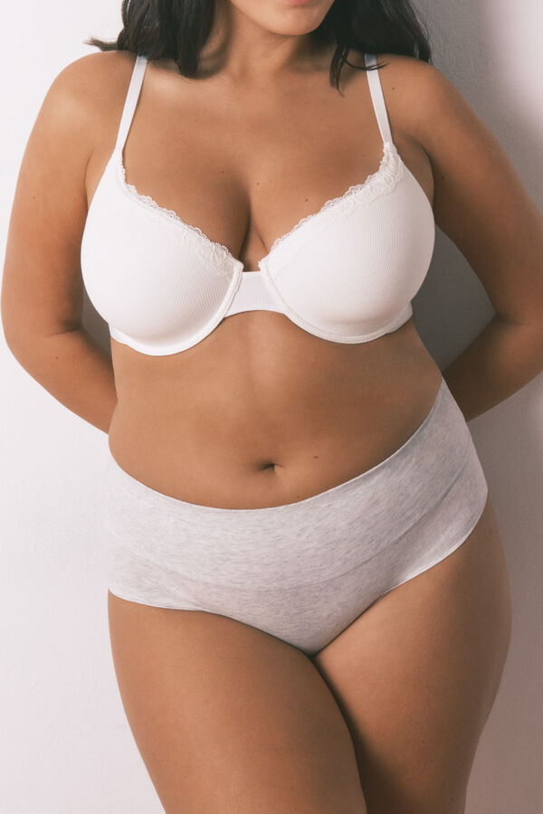 Women'secret Panty clásica de algodón gris de cintura alta gris