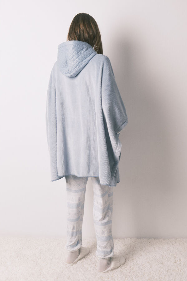 Women'secret Poncho short de forro polar azul en relieve azul