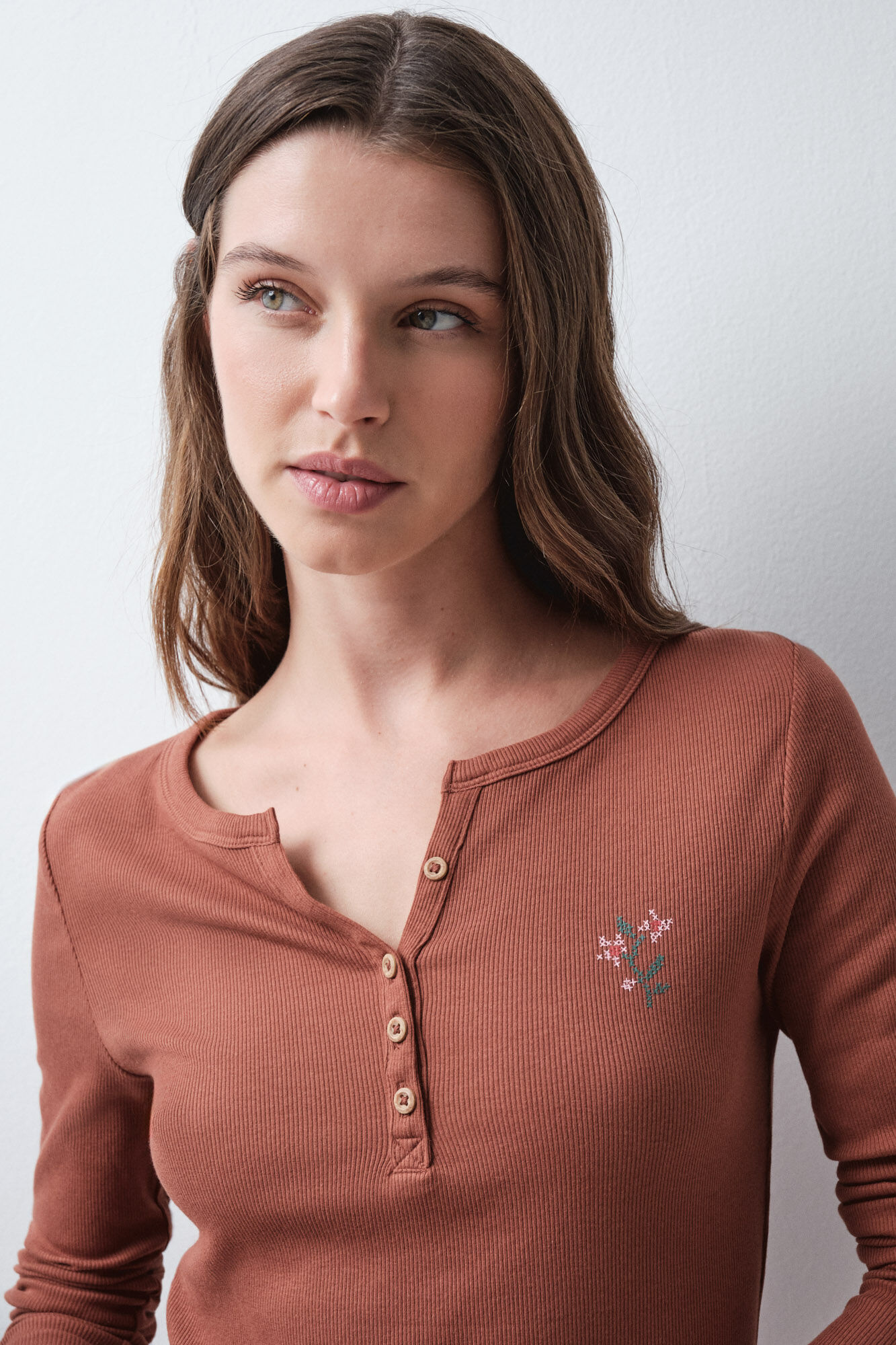 Women'secret Playera manga larga marr&oacute;n