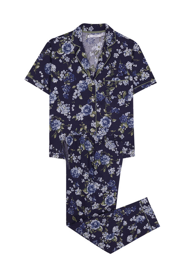 Womensecret Pijama camisera 100% algodón azul flores estampado