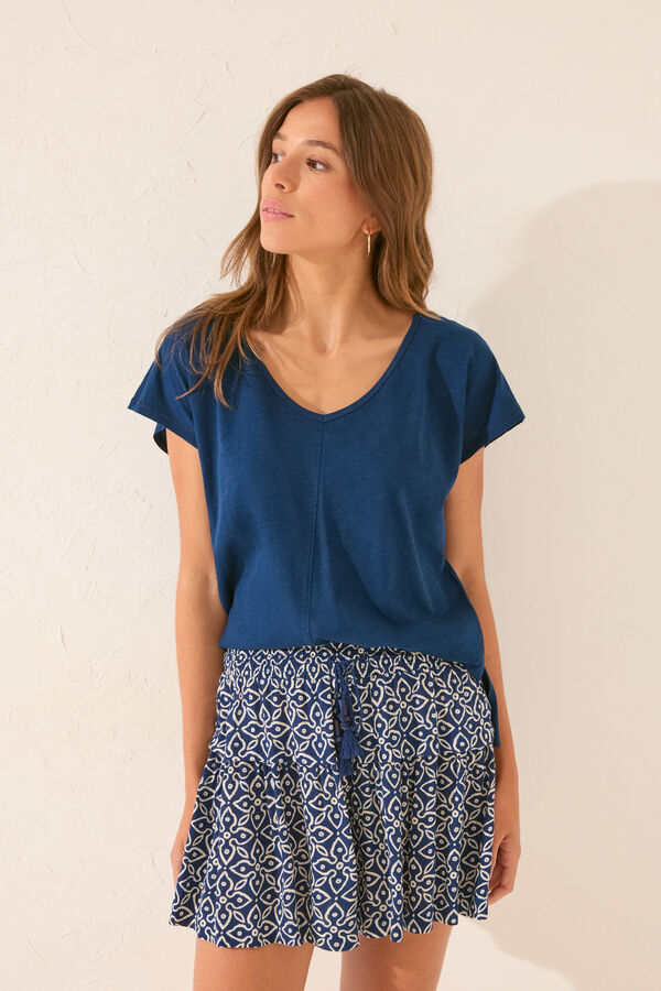 Womensecret Pantalón con estampado de sellos azules estampado