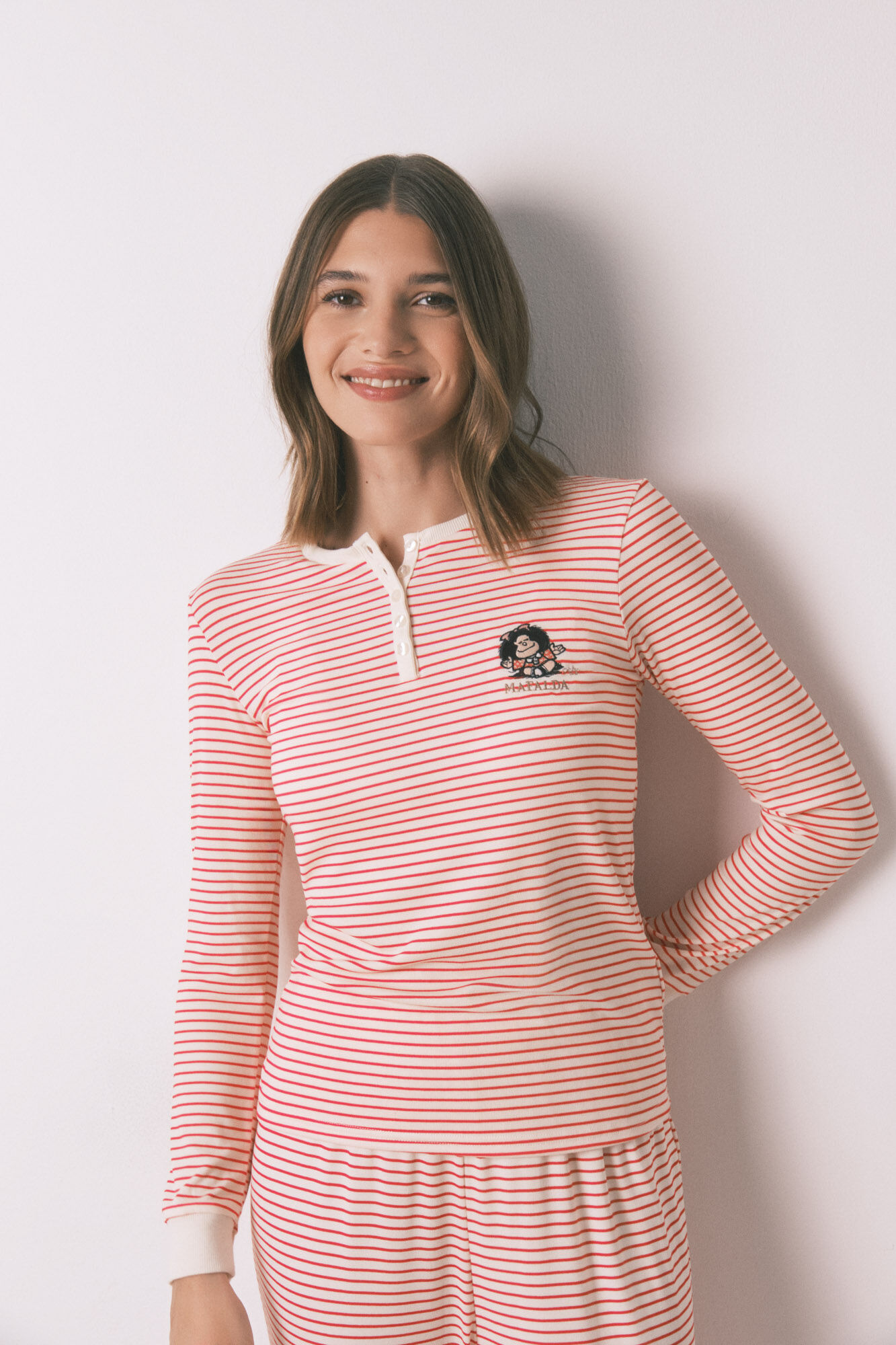 Women'secret Pijama larga de punto tejido extra suave a rayas Mafalda 