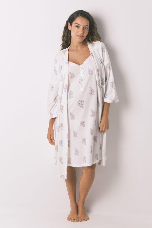 Womensecret Bata de premamá con estampado de sellos color marfil marfil