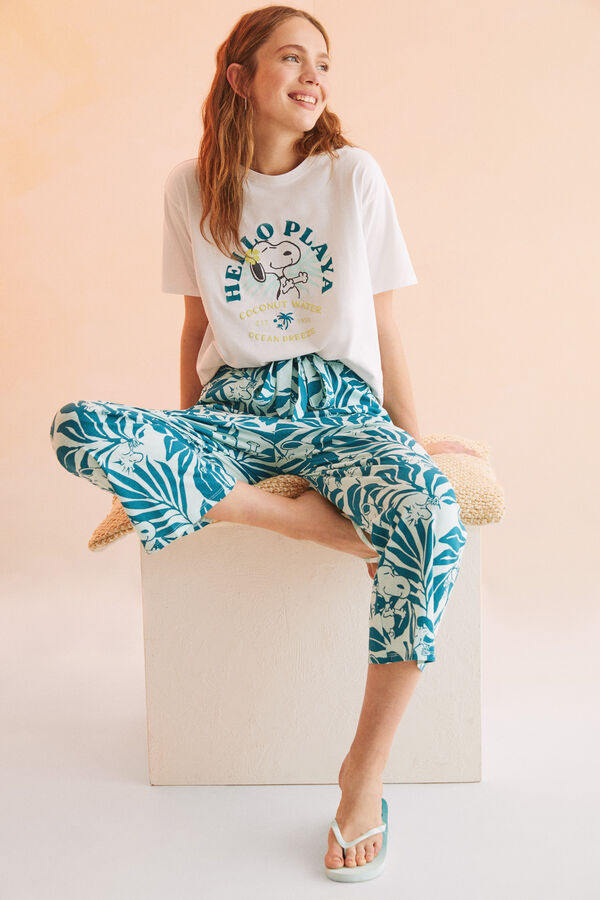 Womensecret Pantalón largo Capri 100% algodón Snoopy estampado