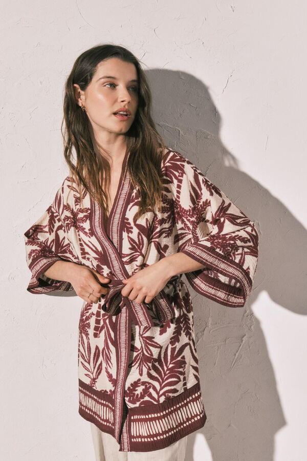Women'secret Kimono estampado granate p&uacute;rpura