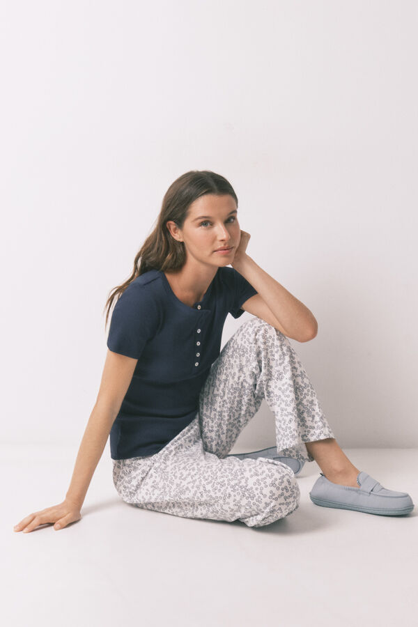 Women'secret Pantal&oacute;n largo de algod&oacute;n estampado floral estampado