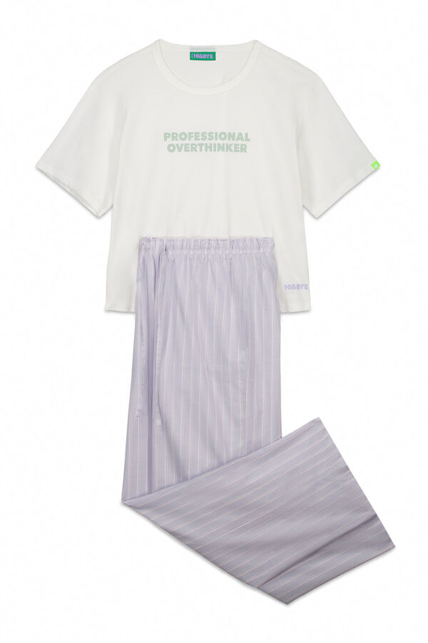 HI&BYE Pijama larga estampado de rayas 100% algod&oacute;n azul marfil