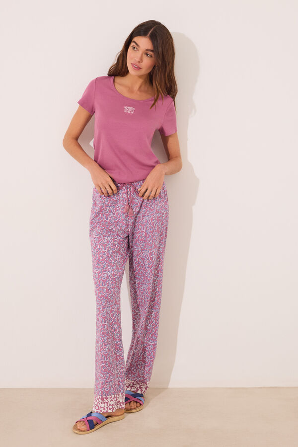 Womensecret Pijama de manga manga corta de algodón rosa rosa