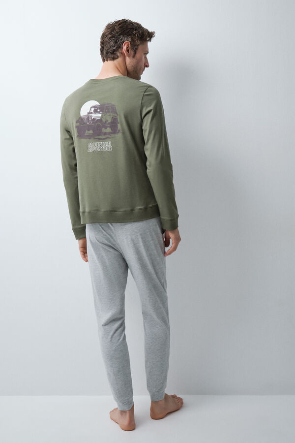 Women'secret Pijama larga de algod&oacute;n verde gris rojo