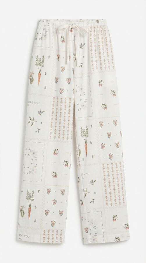 Women'secret Pantal&oacute;n largo 100% algod&oacute;n estampado floral blanco