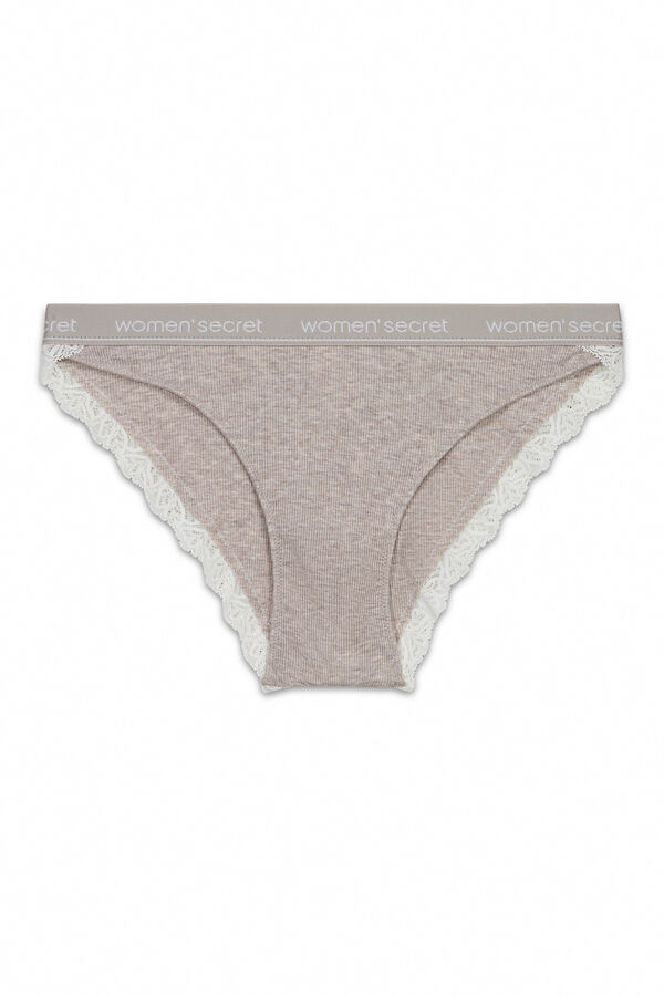 Women'secret Panty cl&aacute;sica de algod&oacute;n acanalado caf&eacute; nude