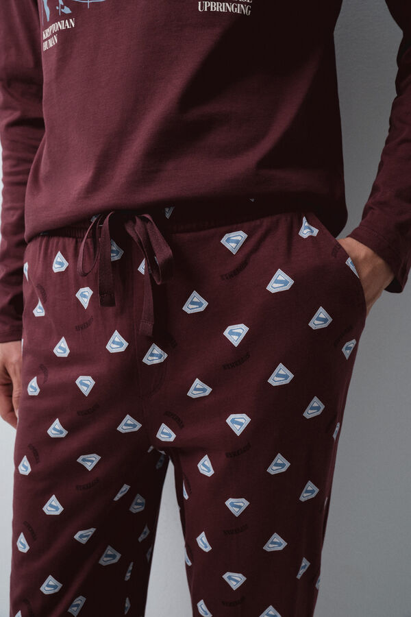 Women'secret Pijama larga de algod&oacute;n Superman granate p&uacute;rpura