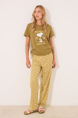 Womensecret Pijama larga de algodón color caqui de Snoopy kaki