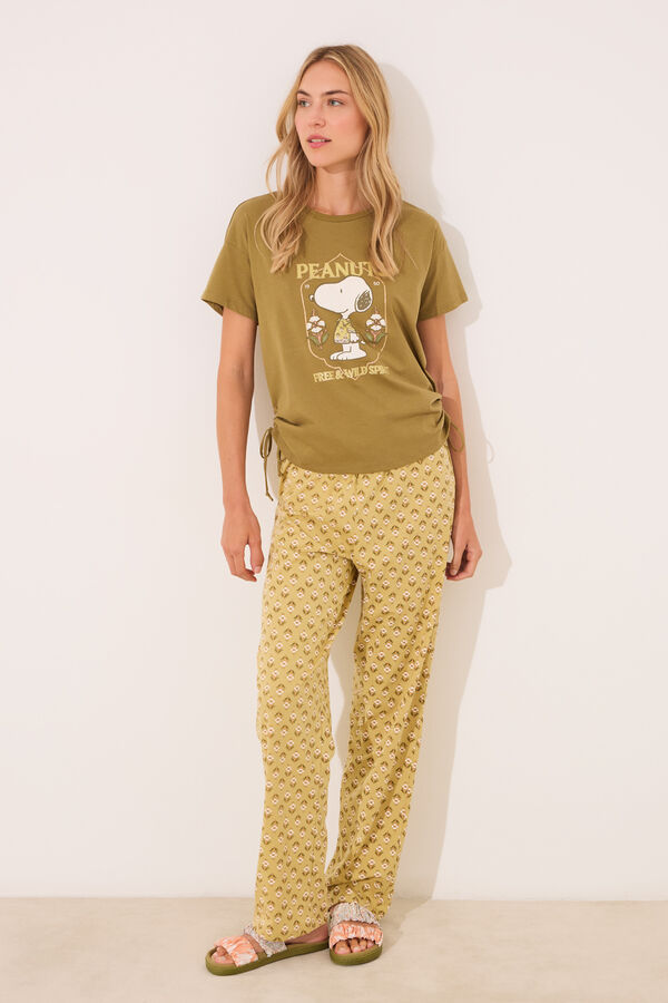 Womensecret Pijama larga de algodón color caqui de Snoopy kaki
