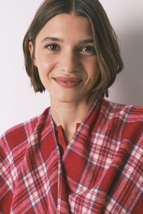 Women'secret Poncho a cuadros con efecto lana de cachemira estampado