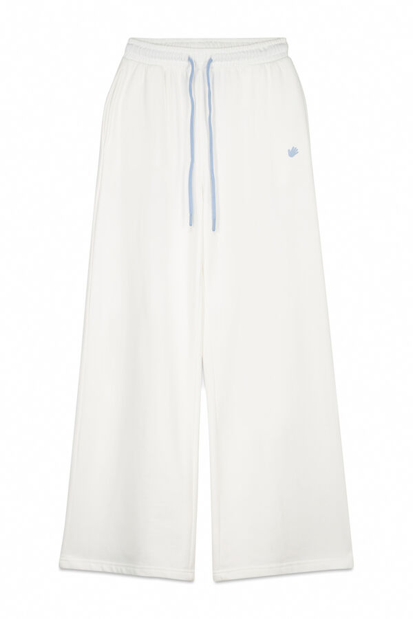 HI&BYE Pantalón largo acampanado de felpa blanca blanco