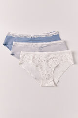 Women'secret Pack de 3 panties anchos de algod&oacute;n con encaje de flores estampado