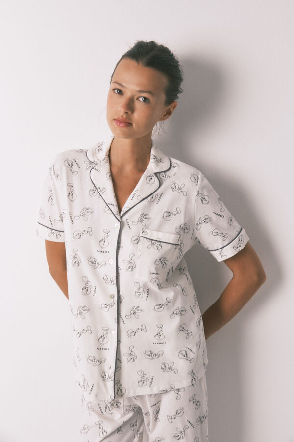 Women'secret Pijama camisera largo de Piolín 100% algodón marfil