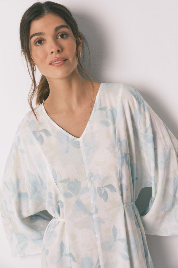 Women'secret Camisón largo cruzado con cinturón marfil