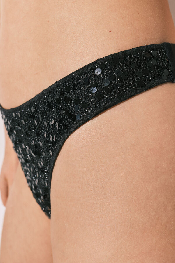 Women'secret Panty de bikini brasile&ntilde;o de lentejuelas negro negro