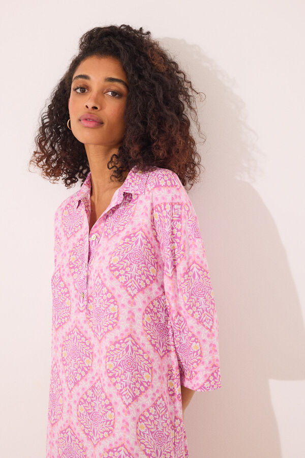 Womensecret Playera de dormir de viscosa con estampado boho integral rosa