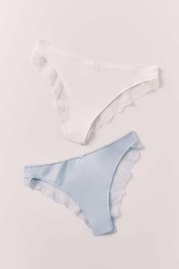 Women'secret Pack 2 panties brasile&ntilde;os de algod&oacute;n azul y blanco blanco