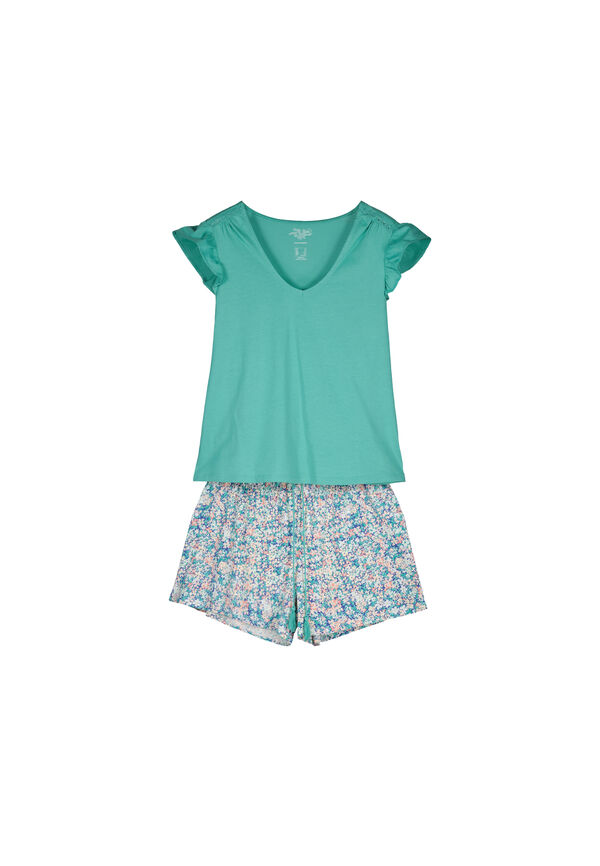 Womensecret Pijama corta flores 100% algodón verde