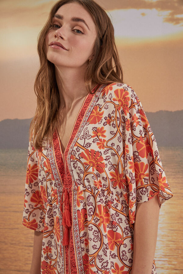 Women'secret Vestido corto camiseta de dormir estampado naranja estampado