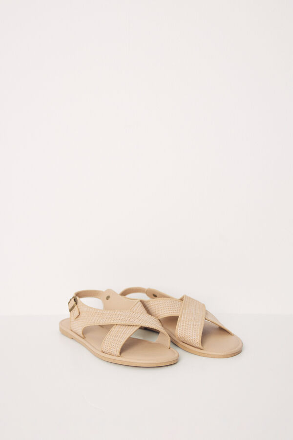 Womensecret Sandalias planas cruzadas arena café