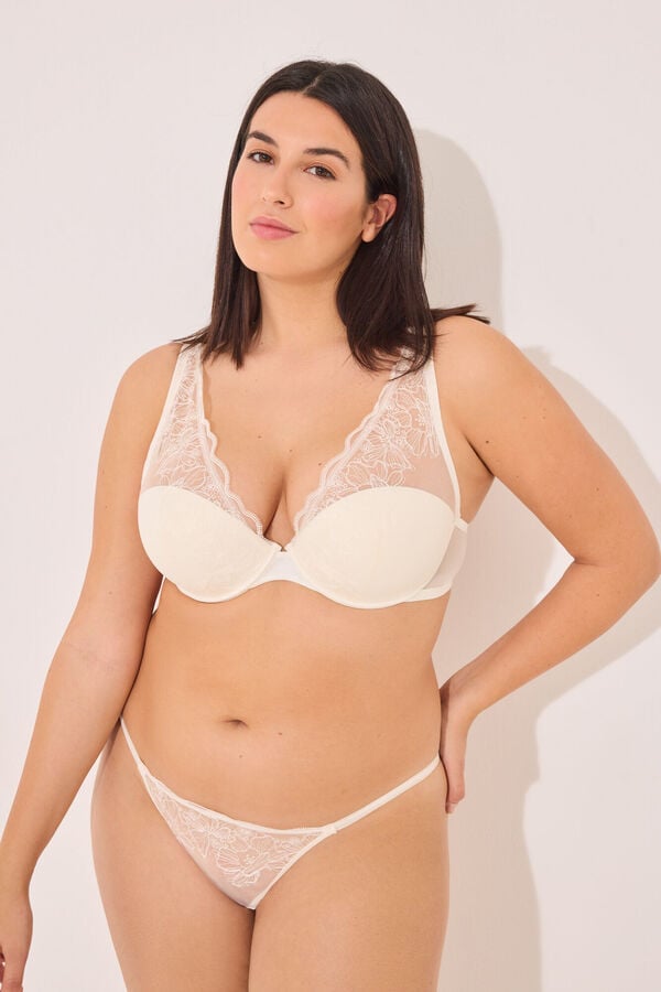 Womensecret Brasier halter satén y tul blanco marfil