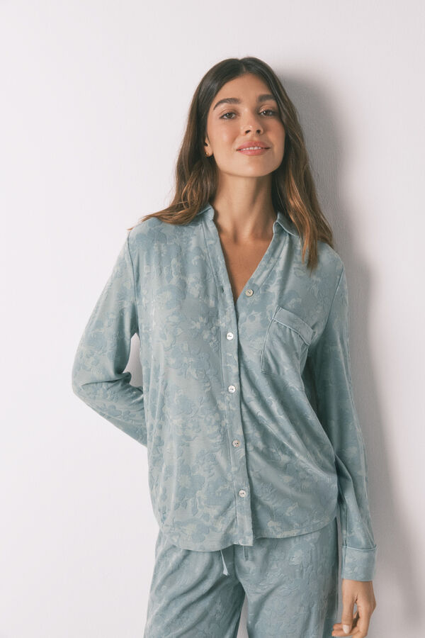 Womensecret Pijama camisera largo de jacquard floral verde verde