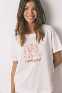 Women'secret Playera blanca "Namaste" 100 % algodón