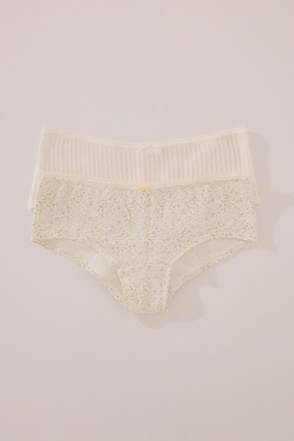 Womensecret Pack de 2 panties tipo bóxer de algodón marfil