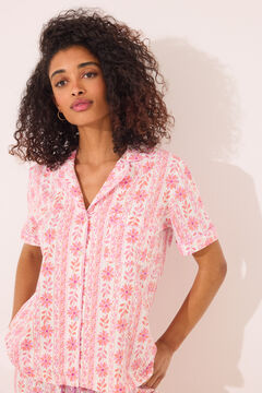 Womensecret Pijama camisera capri 100% algodón flores rosa