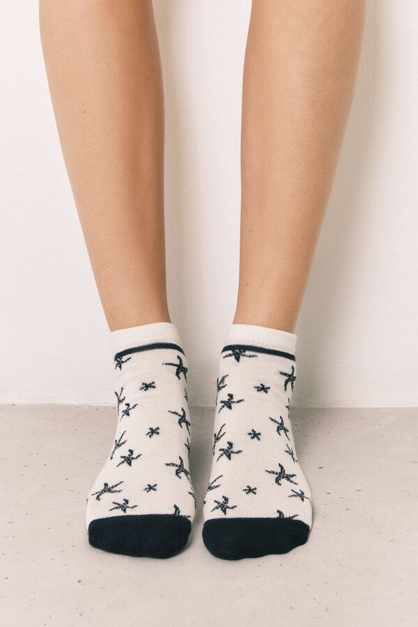 Women'secret Pack 3 calcetines cortos estampados marinos azul estampado