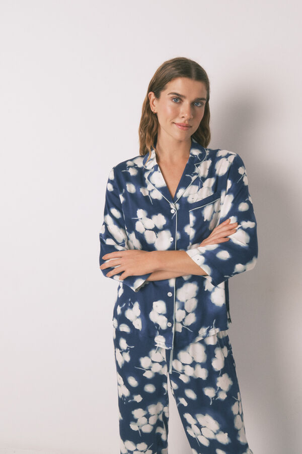 Womensecret Pijama camisera largo de viscosa con estampado floral azul estampado