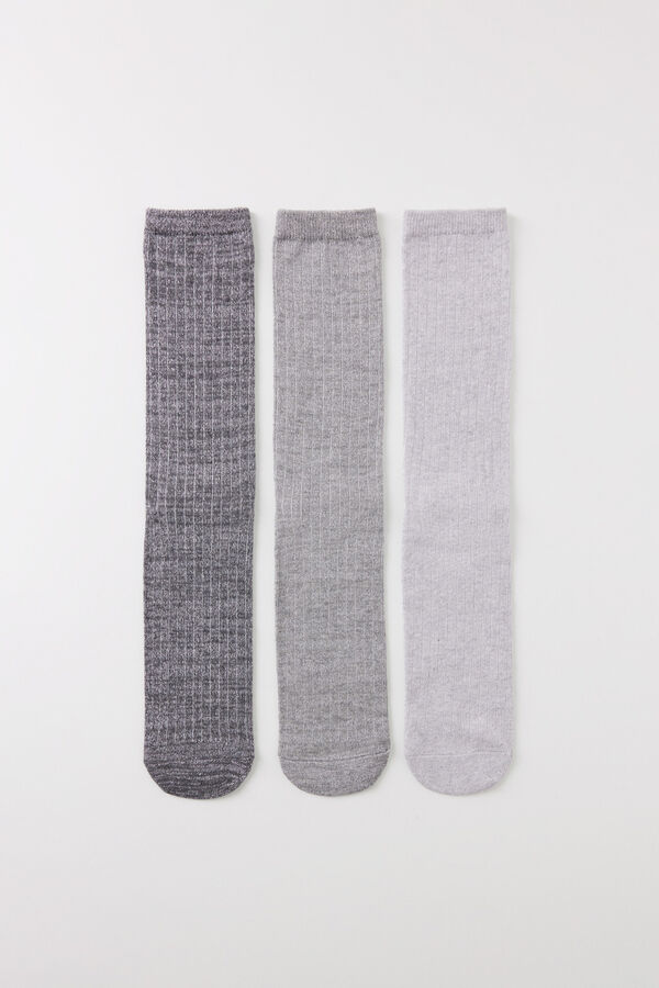 Womensecret Pack 3 calcetines altos canalé lurex gris