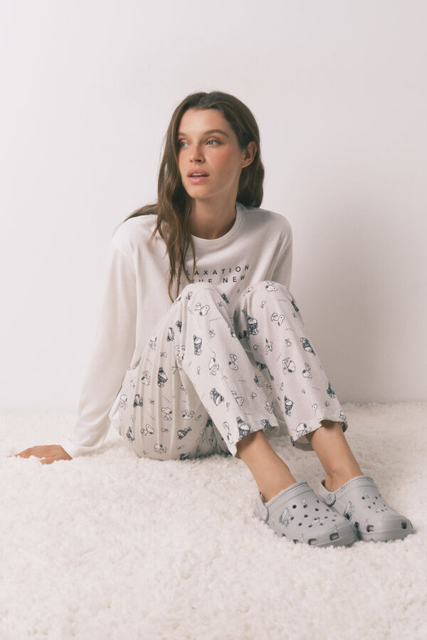 Women'secret Pantuflas para casa de piel borrego de Snoopy gris