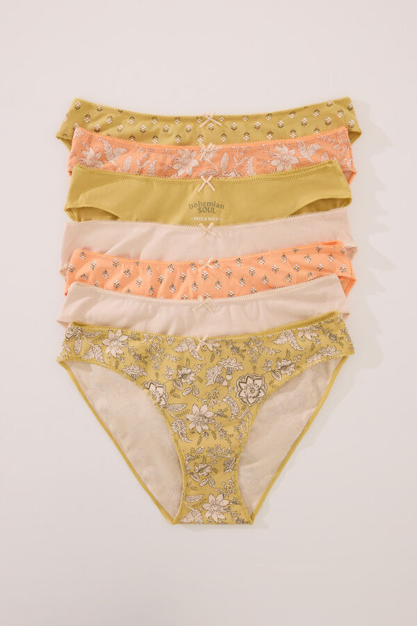 Womensecret Pack de 7 panties clásica de algodón con estampados variados estampado